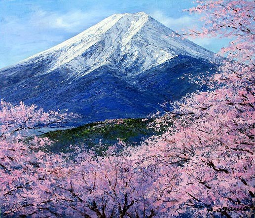 日本の名画 絵画 油彩画 油絵 洋画 (油絵額縁付きで納品対応可) F8 ～ F20 「富士に桜」 小川 久雄 14,150円～