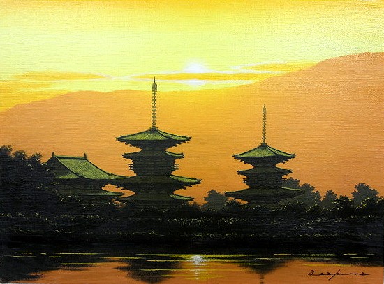 日本の名画 油絵 絵画 油彩画 洋画 (油絵額縁付きで納品対応可) F10 ～ F10 「薬師寺２」 朝隈 敏彦 14,670円～