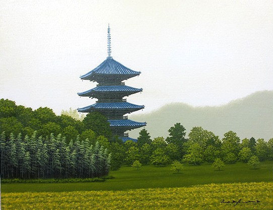 日本の名画 油絵 絵画 油彩画 洋画 (油絵額縁付きで納品対応可) F10 ~ F10 「備中国分寺」 朝隈 敏彦 14,670円~|絵画 掛軸 額縁屋 TOUO