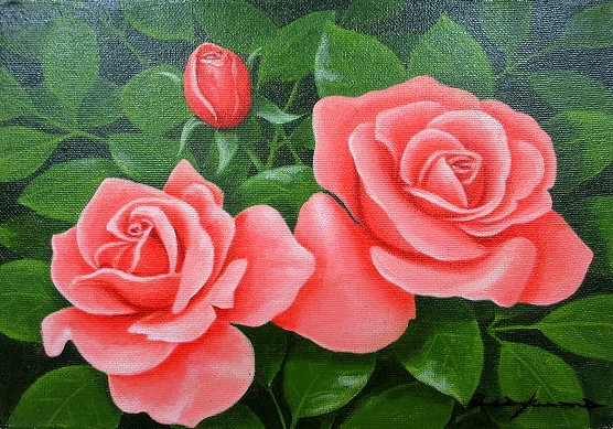 日本の名画 油絵 絵画 油彩画 洋画 (油絵額縁付きで納品対応可) F10 ～ F10 「赤バラ」 朝隈 敏彦 14,670円～