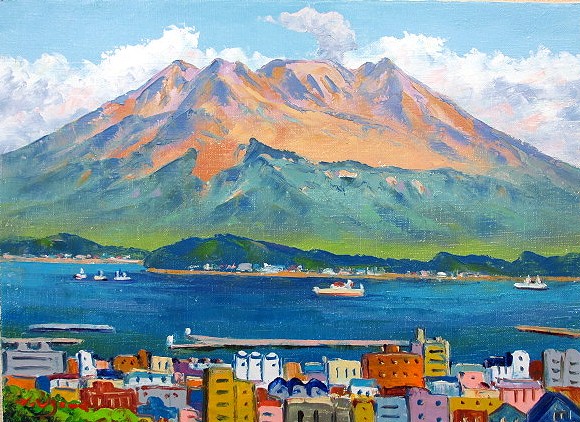 楽天市場】「桜島」羽沢清水（F6サイズ油彩画[油絵]直筆油彩画