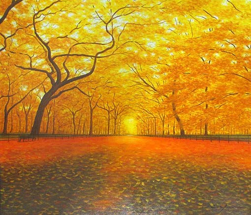 【ART】朝隈敏彦真筆(いちょう並木)特寸法 楽天市場】絵画 油絵 額入り油彩 手描き いちょう並木 朝隈敏彦