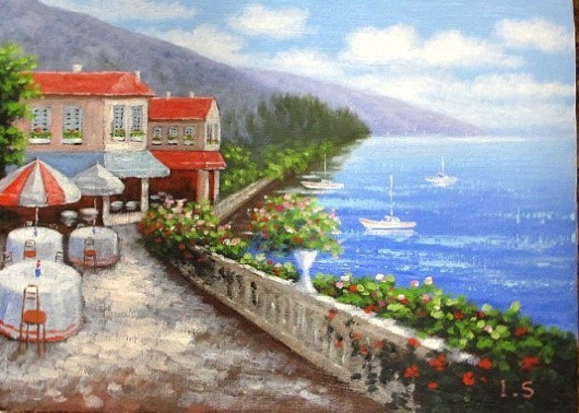 日本の名画 絵画 油絵 油彩画 洋画 (油絵額縁付きで納品対応可) SM ~ F10 「地中海1」 新屋敷 一平 15,730円~|絵画 掛軸 額縁屋 TOUO