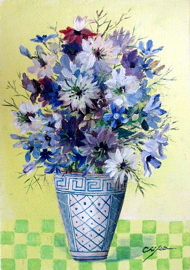 絵画 油彩画 洋画 油絵 (油絵額縁付きで納品対応可) SM ～ F6 「器と青い花」 内藤 千嘉 13,620円～｜絵画 掛軸 額縁屋 ＴＯＵＯ 14,049円
