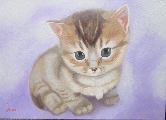 日本の名画 絵画 油彩画 油絵 洋画 (油絵額縁付きで納品対応可) SM ～ F6 「仔猫 なにしてるの？」 周防 知秋 14,670円～