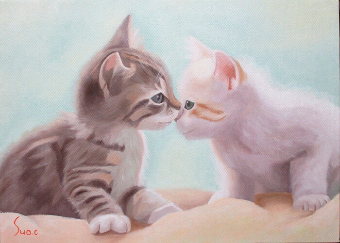 日本の名画 絵画 油彩画 油絵 洋画 (油絵額縁付きで納品対応可) F6 ~ F6 「仔猫 こんにちは」 周防 知秋 14,670円~
