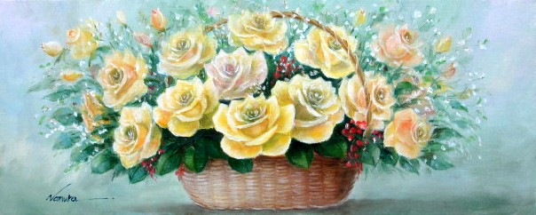 日本の名画 油絵 絵画 油彩画 洋画 (油絵額縁付きで納品対応可) WSM ～ F6 「花かごイエローリリーズ」 野村 正明 10,980円～｜絵画 掛軸 額縁屋 ＴＯＵＯ