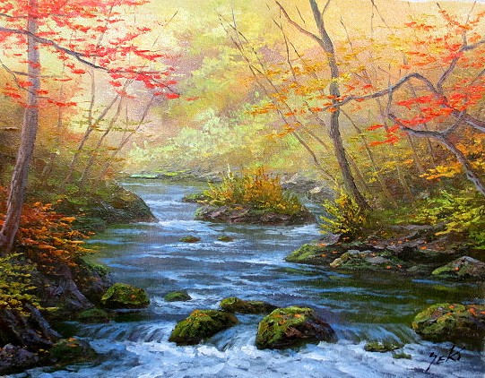 日本の名画 油絵 絵画 油彩画 洋画 (油絵額縁付きで納品対応可) WSM ～ F20 「奥入瀬渓流（秋）」 関 健造 13,620円～