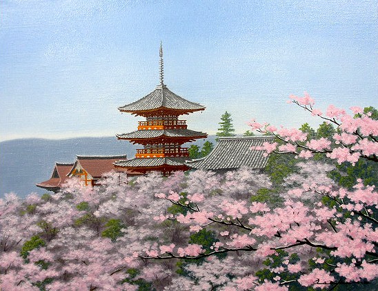 日本の名画 油絵 絵画 油彩画 洋画 (油絵額縁付きで納品対応可) WSM ~ F10 「清水寺に桜」 朝隈 敏彦 14,670円~|絵画 掛軸 額縁屋 TOUO