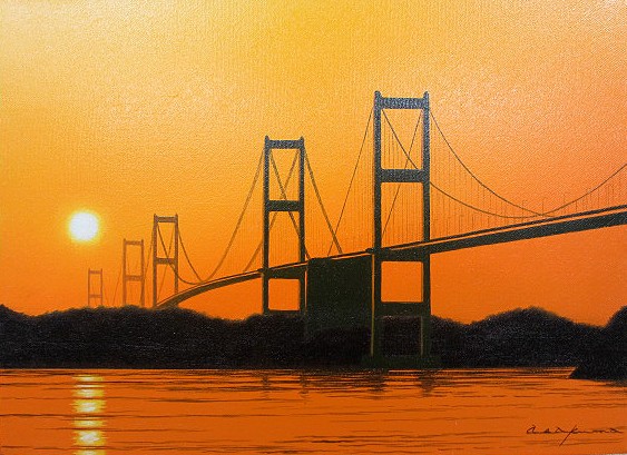 日本の名画 油絵 絵画 油彩画 洋画 (油絵額縁付きで納品対応可) WSM ～ F10 「木島の大橋」 朝隈 敏彦 14,670円～