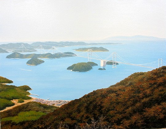 日本の名画 油絵 絵画 油彩画 洋画 (油絵額縁付きで納品対応可) WF3 ～ F10 「しまなみ海道」 朝隈 敏彦 14,670円～