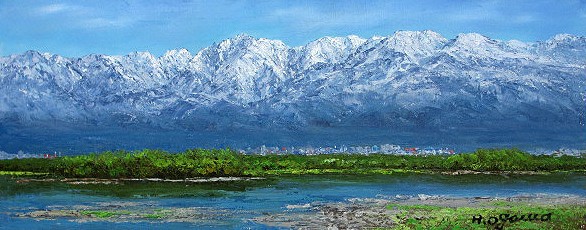 日本の名画 絵画 油彩画 油絵 洋画 (油絵額縁付きで納品対応可) WF3 「立山連峰」 小川 久雄 14,150円～