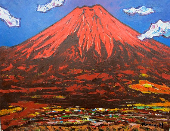 日本の名画 絵画 油絵 油彩画 洋画 (油絵額縁付きで納品対応可) M3 ～ M20 「赤富士」 半澤 国雄 16,790円～