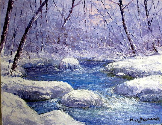 日本の名画 絵画 油絵 油彩画 洋画 (油絵額縁付きで納品対応可) M3 ～ M20 「冬の奥入瀬２」 小川 久雄 14,150円～