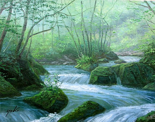 日本の名画 油絵 絵画 油彩画 洋画 (油絵額縁付きで納品対応可) M10 ～ M20 「奥入瀬渓流」 関 健造 13,620円～