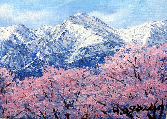 日本の名画 絵画 油彩画 油絵 洋画 (油絵額縁付きで納品対応可) M10 ~ M20 「常念岳に桜」 小川 久雄 14,150円~|絵画 掛軸 額縁屋 TOUO