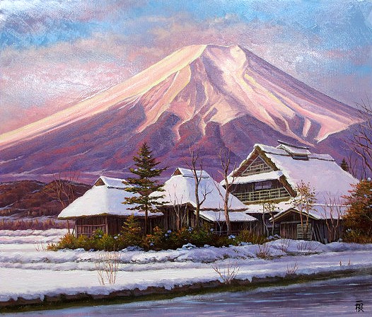 日本の名画 油絵 絵画 油彩画 洋画 (油絵額縁付きで納品対応可) M20 ～ M20 「赤富士 忍野富士（冬）」 猿渡 一根 19,430円～