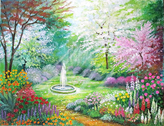 美術品 【真作】絵画 江口徹 油彩SM 木立 初夏の草原に立つ木々 爽やか