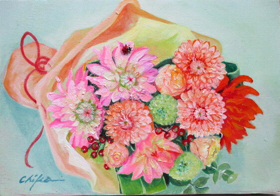 絵画 油彩画 洋画 油絵 (油絵額縁付きで納品対応可) SM ~ F6 「ブーケの香り」 内藤 千嘉 13,620円~|絵画 掛軸 額縁屋 TOUO