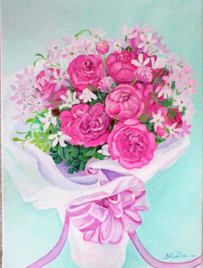 絵画 油彩画 洋画 油絵 (油絵額縁付きで納品対応可) SM ～ F6 「赤バラのブーケ」 内藤 千嘉 13,620円～