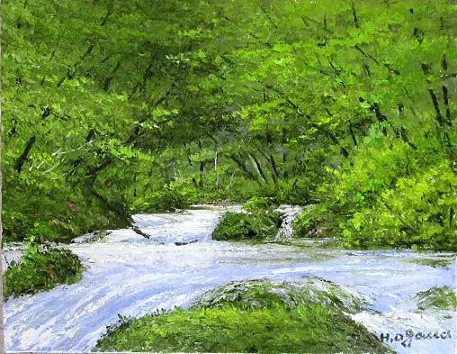 日本の名画 絵画 油絵 油彩画 洋画 (油絵額縁付きで納品対応可) WF3 「奥入瀬」 小川 久雄 14,150円～