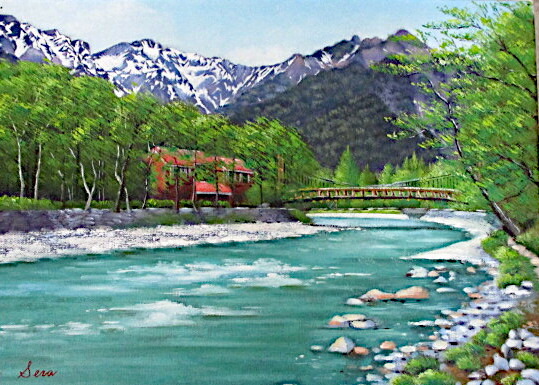 楽天市場】瀬良風香 肉筆油彩画『爽風上高地』小 名画 絵画 額装