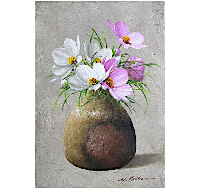 日本の名画 絵画 油彩画 洋画 油絵 (油絵額縁付きで納品対応可) WSM 「秋桜１」 安田 英明 44,240円～｜絵画 掛軸 額縁屋 ＴＯＵＯ