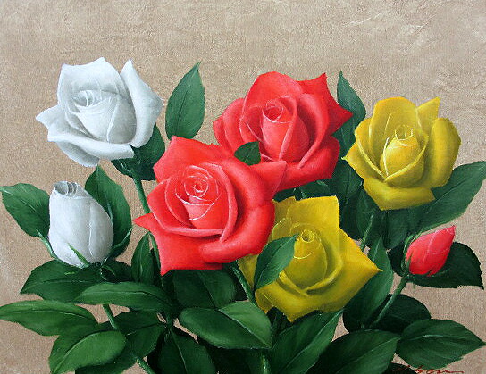 安田英明　薔薇 日本の名画 絵画 油彩画 洋画 油絵 (油絵額縁付きで納品対応可) M10