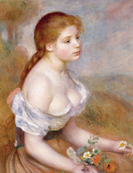 絵画 複製名画 キャンバスアート 世界の名画シリーズ ピエール・オーギュスト・ルノワール 「 雛菊を持った若い娘 」 サイズ SM ～ 3号