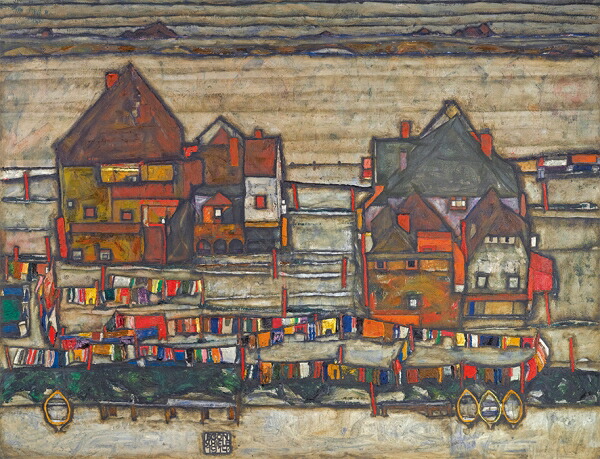 絵画 複製名画 キャンバスアート 世界の名画シリーズ エゴン・シーレ 「 色とりどりの洗濯物の家 」 サイズ SM ～ 3号