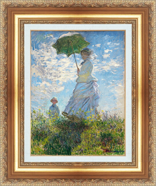アートパネル「散歩、日傘をさす女性、モネ夫人と息子」絵画 クロード・モネ 額入り クロード・モネ 「散歩、日傘をさす女性」アートポスター