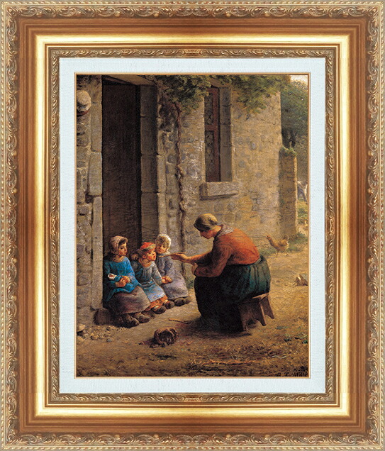 世界の名画 絵画 額縁付き 複製名画 世界の名画シリーズ ジャン・フランソワ・ミレー 「 子供たちに食事を与える女性 」 サイズ SM ～ 20号｜絵画 掛軸 額縁屋 ＴＯＵＯ
