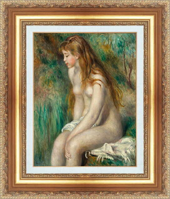 世界の名画 絵画 額縁付き 複製名画 世界の名画シリーズ ピエール・オーギュスト・ルノワール 「 髪の毛の女性のヌード 」 サイズ SM ～ 3号｜絵画 掛軸 額縁屋 ＴＯＵＯ