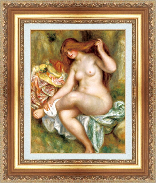 世界の名画 絵画 額縁付き 複製名画 世界の名画シリーズ ピエール・オーギュスト・ルノワール 「 座る浴女 」 サイズ SM ~ 3号|絵画 掛軸 額縁屋 TOUO