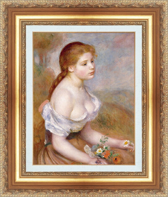 ルノワール 雛菊を持った若い娘の油絵 ルノワール 雛菊を持った若い娘の油絵