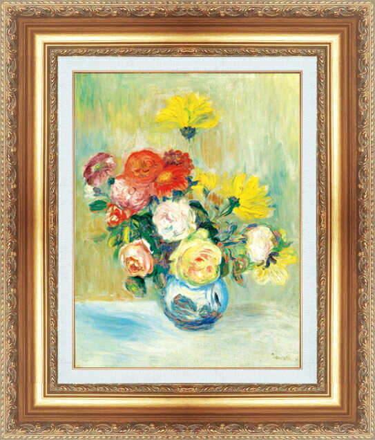 世界の名画 絵画 額縁付き 複製名画 世界の名画シリーズ ピエール・オーギュスト・ルノワール 「 花瓶のバラとダリア 」 サイズ SM ～ 6号｜絵画 掛軸 額縁屋 ＴＯＵＯ