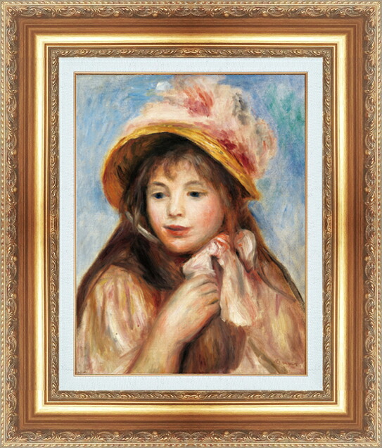 世界の名画 絵画 額縁付き 複製名画 世界の名画シリーズ ピエール・オーギュスト・ルノワール 「 ピンクの帽子を被る少女 」 サイズ SM ～ 15号｜絵画 掛軸 額縁屋 ＴＯＵＯ