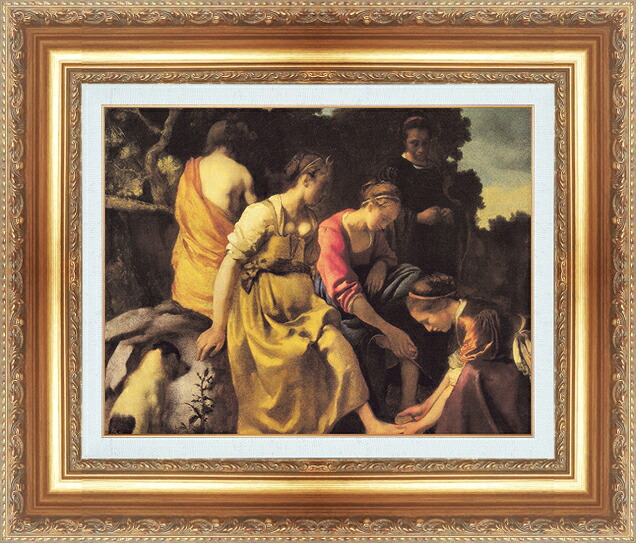 世界の名画 絵画 額縁付き 複製名画 世界の名画シリーズ ヨハネス・フェルメール 「 ダイアナとニンフ 」 サイズ SM ～ 3号｜絵画 掛軸 額縁屋 ＴＯＵＯ