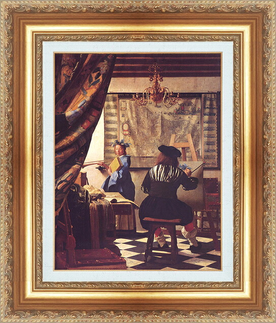 世界の名画 絵画 額縁付き 複製名画 世界の名画シリーズ ヨハネス・フェルメール 「 画家のアトリエ 」 サイズ SM ～ 10号