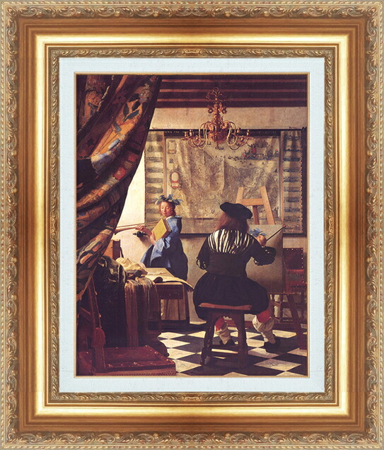 世界の名画 絵画 額縁付き 複製名画 世界の名画シリーズ ヨハネス・フェルメール 「 画家のアトリエ 」 サイズ SM ~ 20号|絵画 掛軸 額縁屋 TOUO