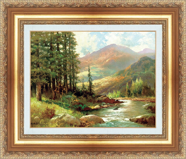 油絵山と川絵画 ロバート・ウッド 山と川の風景 複製画 絵画 アート 銀座トップ