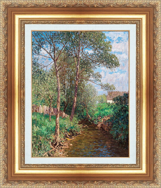 世界の名画 絵画 額縁付き 複製名画 世界の名画シリーズ アルフレード・ツォフ 「 小川のある晴れの景色 」 サイズ SM ~ 6号|絵画 掛軸 額縁屋 TOUO