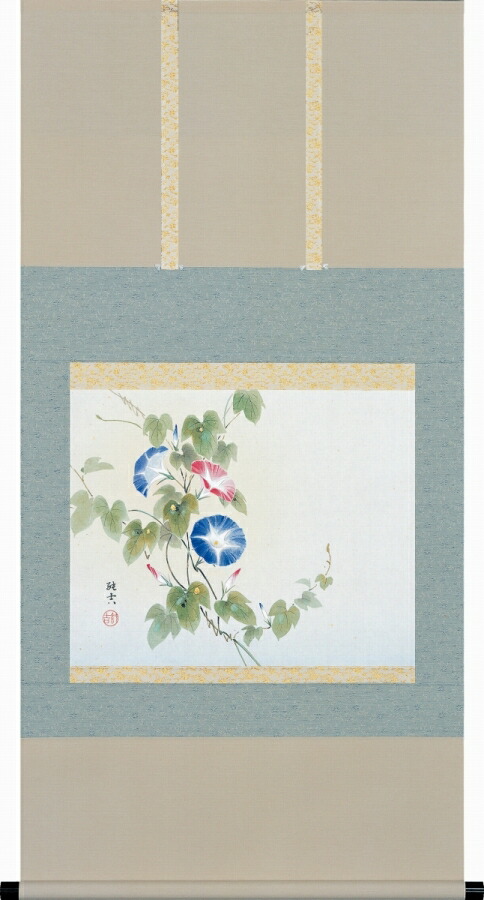 日本の掛け軸全種掲載 掛け軸 「朝顔」 佐藤純吉 尺八横 桐箱収納 kai-9-a56|絵画 掛軸 額縁屋 TOUO