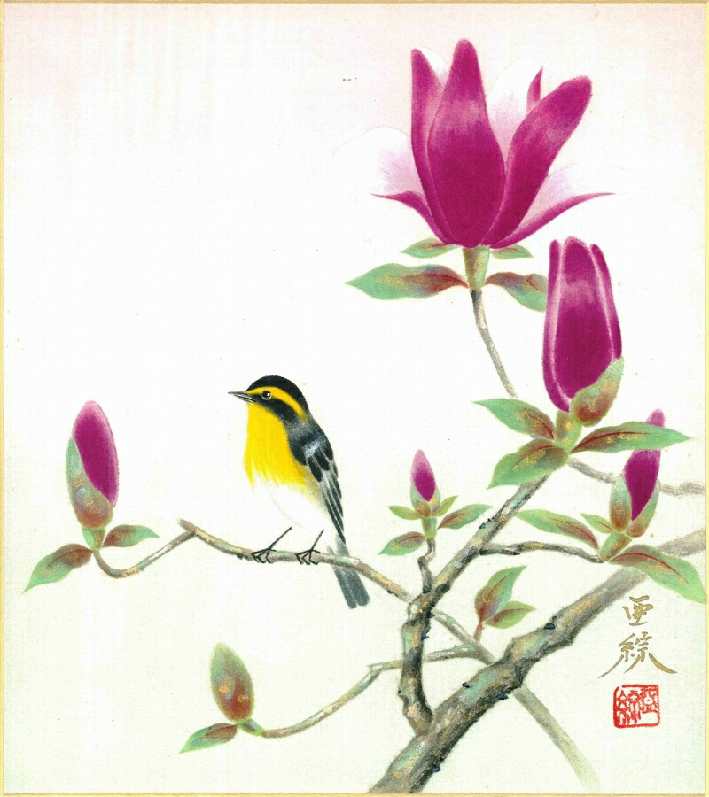 絵画 色紙（春）林 亜綜作画「木蓮」 色紙寸法24.2X27.2cm 10,764円
