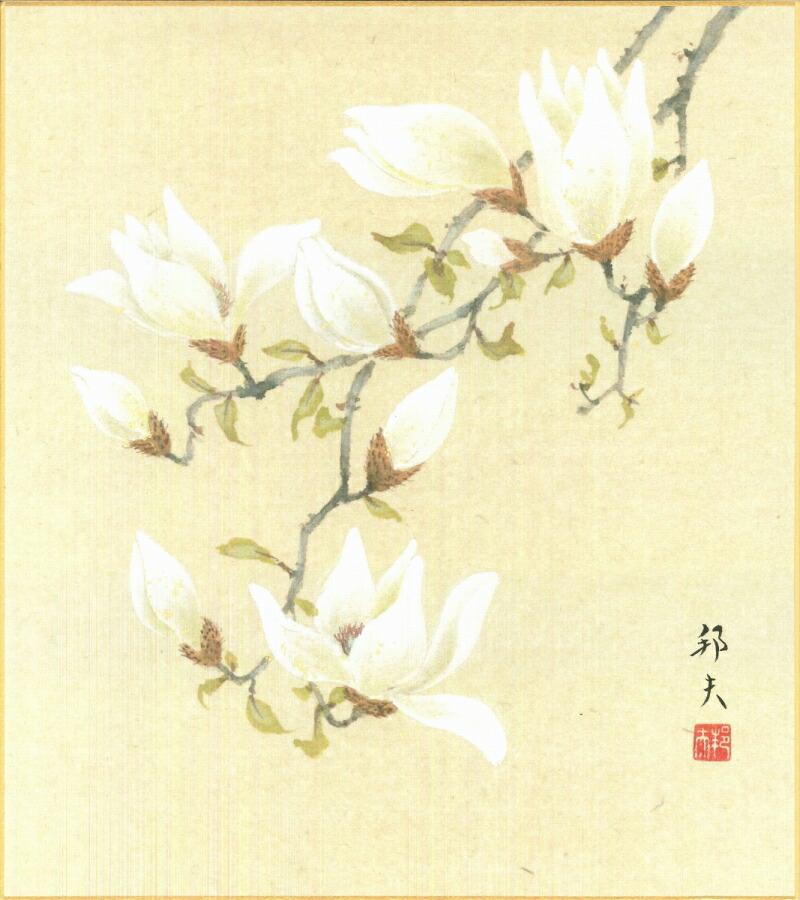 絵画 色紙(春)片山 邦夫作画「木蓮」 色紙寸法24.2X27.2cm|絵画 掛軸 額縁屋 TOUO