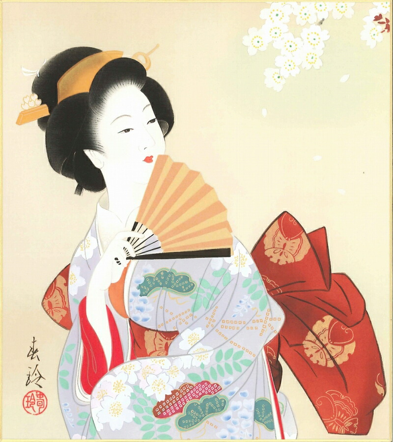 絵画 色紙（年中 その他）小西 春令作画「春宵美人」 色紙寸法24.2X27.2cm｜絵画 掛軸 額縁屋 ＴＯＵＯ