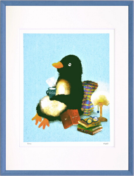 絵画 額縁付き 額装 デジタル版画 菜生(nao) 作 「ほっとミルク」 太子サイズ -新品