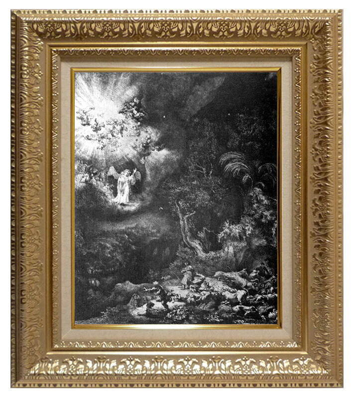 世界の名画 絵画 複製名画 額縁付(MJ108N-G) レンブラント・ファン・レイン 「羊飼いの前に現れた天使」 3号 ～ お買い得サイズ：半切｜絵画 掛軸 額縁屋 ＴＯＵＯ