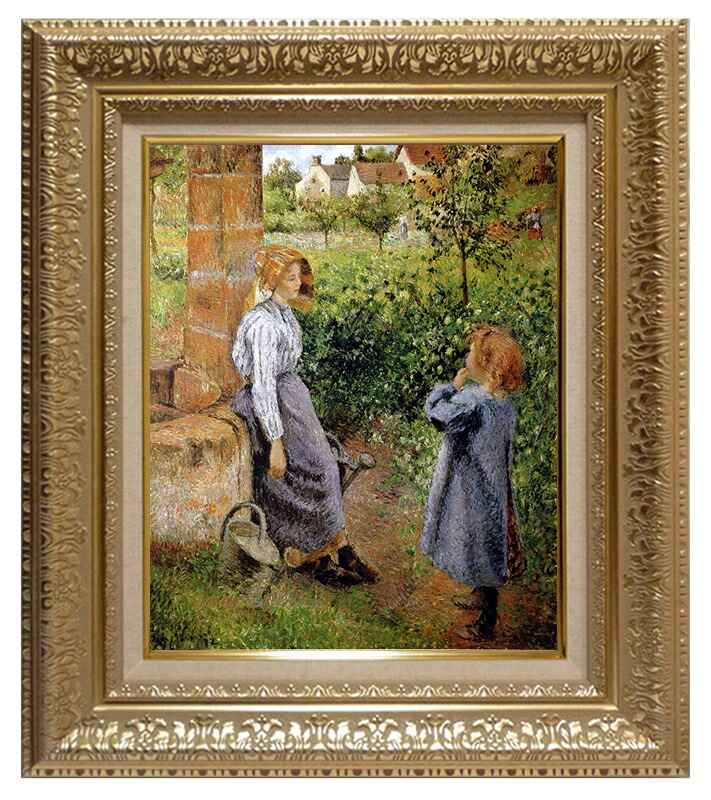 絵画 世界の名画 複製画 額縁付 (MJ108N-G) カミーユ・ピサロ 「井戸端と女と子供」 3号 ~ お買い得サイズ:F6号|絵画 掛軸 額縁屋 TOUO