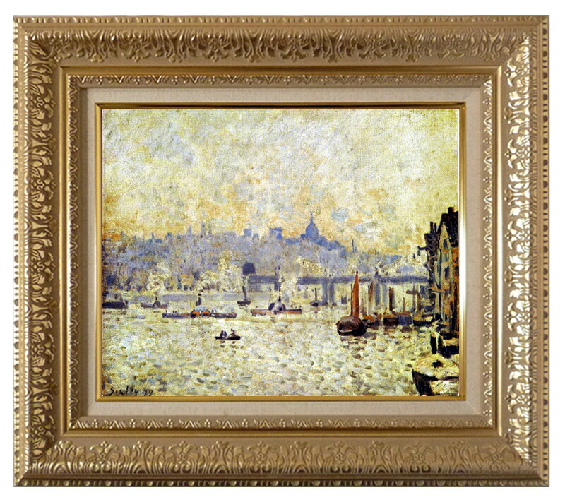 世界の名画 絵画 複製名画 額縁付 (MJ108N-G) アルフレッド・シスレー 「テームズ河とチャリング・クロス橋」 3号 ~ お買い得サイズ:半切|絵画 掛軸 額縁屋 TOUO